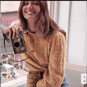 J. Crew Balloon Sleeve Cable Knit Sweater in Camel